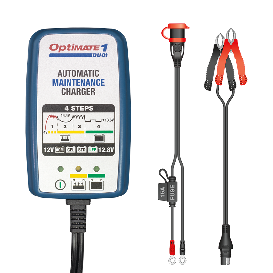 OptiMate 1 Duo Lead Acid & Lithium Battery Charger & Maintainer UK 2019 NEW 